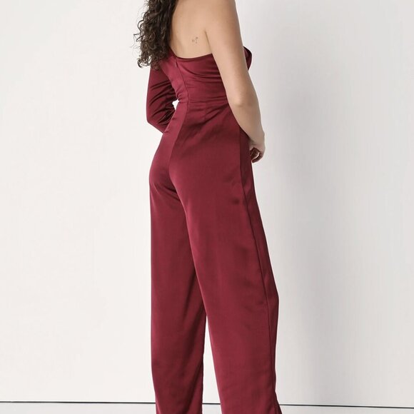 NWT Lulus Passionate About Perfection Wine Red Satin One-Shoulder Jumpsuit (SM) - Picture 4 of 8